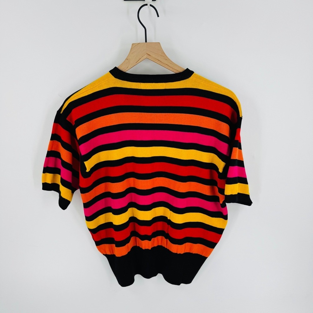Vintage Jones New York Striped Knit Top Short‎ Sleeve Crew Neck Bold Size M 90s - Picture 2 of 6
